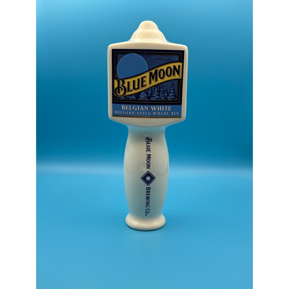 Blue Moon Belgian White Beer Tap Handle Ceramic White Blue Gold 7in Breweriana